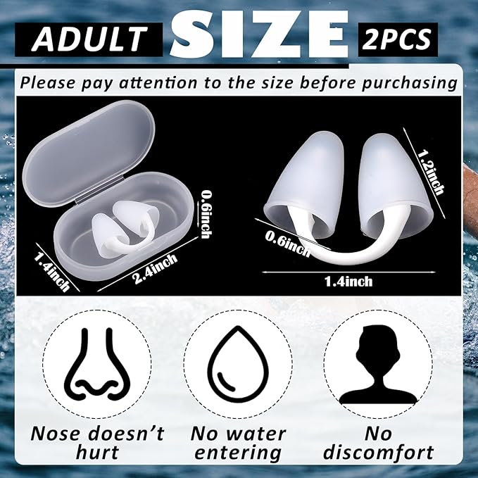 2 Pack Nose Plugs for Swimming for Adults and Kids (Age 7-12), Waterproof Soft Silicone Swimming Protectors Nose Block Nostril Plugs for Swimmers Surfers Water Sports-StrideForce Fitness