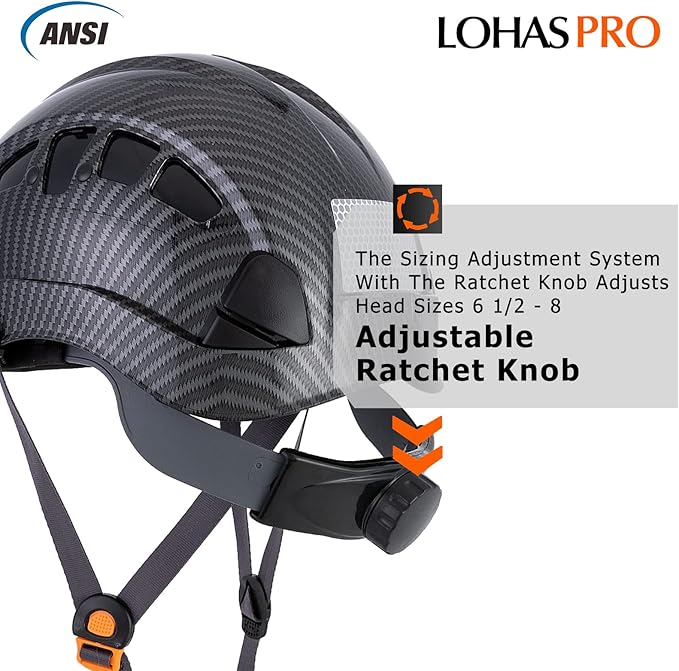 LOHASPRO Hard Hats Construction Safety Helmet with Visor ANSI Z89.1 Approved OSHA Hardhat, Vented Carbon Fiber Hard Hat with Chin Strap Tree Helmet(Black Graphite Pattern with Clear Visor)-StrideForce Fitness
