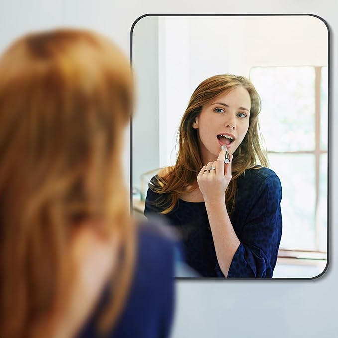 30" x 48"Bathroom Mirror, Matte Black Wall Mirror with Metal Frame, Decorative Rectangular Vanity Mirror for Bedroom Bathroom Living Room Entryway (Horizontal/Vertical)-StrideForce Fitness