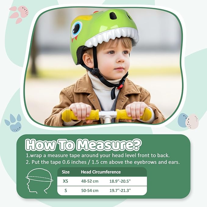 Dinosaur Bike Helmet for 1-3-5-8 Toddler Baby Kids, Lightweight Bicycle Helmet for Cycling Skateboard Roller Skate & Multi-Sports,2 Sizes for Boys and Girls-StrideForce Fitness