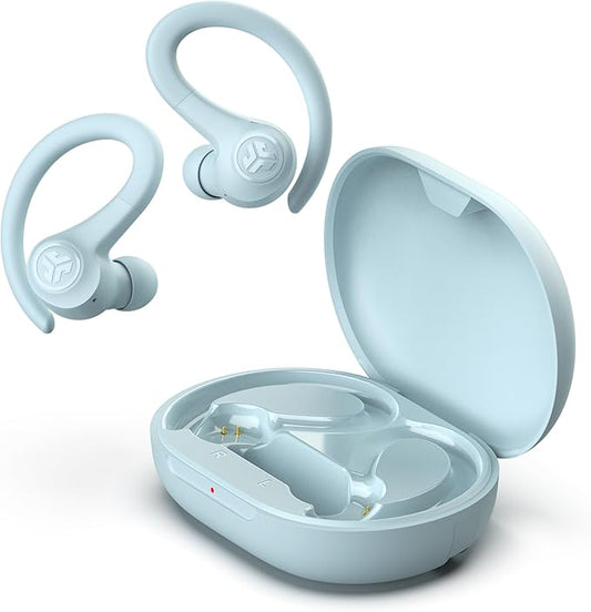 JLab Go Sport+ Wireless Workout Earbuds Featuring C3 Clear Calling, Secure Earhook Sport Design, 35+ Hour Bluetooth Playtime, and 3 EQ Sound Settings (Light Blue)-StrideForce Fitness
