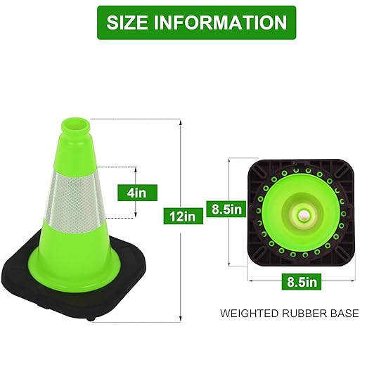OrangeStar 12" Traffic Cones 6-Pack, Green Safety Cones with Reflective Collar & Heavy Duty Base for Driving Practice, Parking Lots, Roadwork, Construction, Indoor & Outdoor Use-StrideForce Fitness