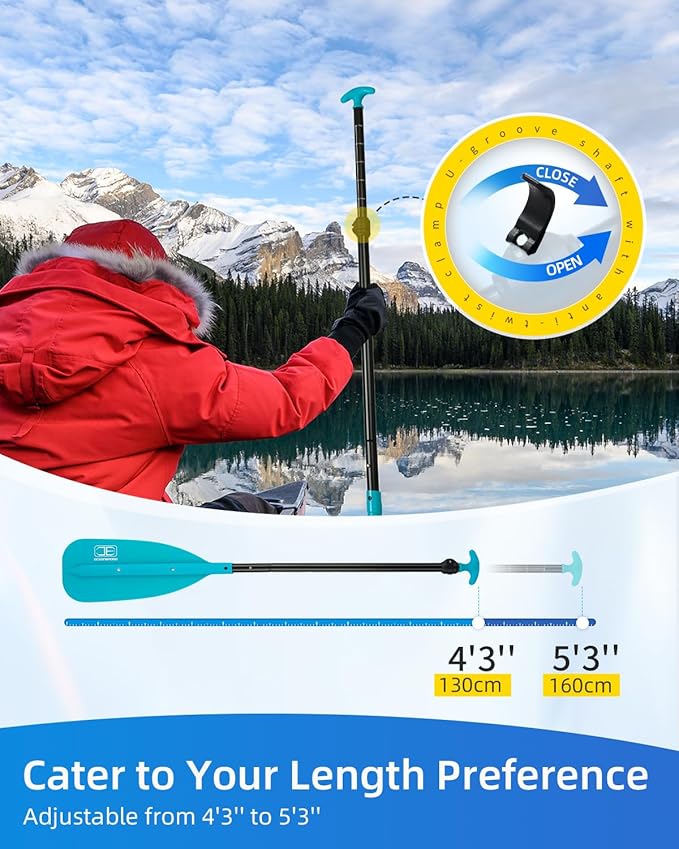 OCEANBROAD Canoe Paddle, Adjustable from 4'3''to 5'3''/130cm to 160cm Aluminum Shaft with Plastic Blade for Canoeing Boating Kayaking, 3-Piece Floatable Oar-StrideForce Fitness