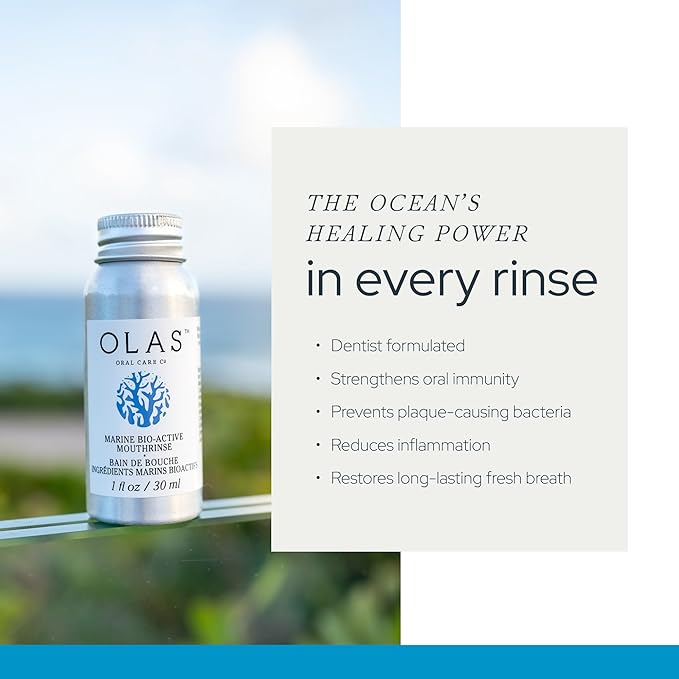 Olas Alcohol Free Mouthwash & Oral Rinse - Marine Bio-Active Mouth Rinse with Essential Oils & Antioxidants for a Healthy Oral Microbiome - Fluoride Free Natural Mouthwash (3 Count, 1 Fl Oz Each)