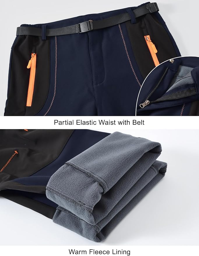 Rdruko Men's Snow Ski Pants Waterproof Insulated Winter Outdoor Snowboard Hiking Fleece Pants with Belt-StrideForce Fitness