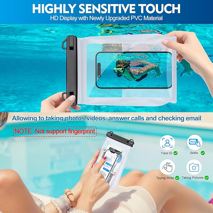Large Waterproof Phone Pouch [with Sealing Strip], Cell Phone Dry Bag for iPhone 16 15 14 13 Pro Max Galaxy S25 S24 S23 S22 All Devices, Floating Water Proof Bag for Beach Water Park White-StrideForce Fitness