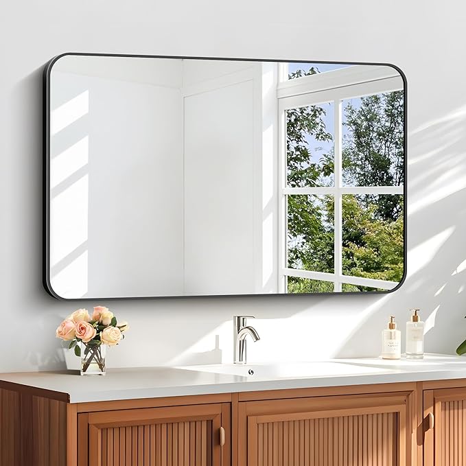 24" x 40"Bathroom Mirror, Matte Black Wall Mirror with Metal Frame, Decorative Rectangular Vanity Mirror for Bedroom Bathroom Living Room Entryway (Horizontal/Vertical)-StrideForce Fitness