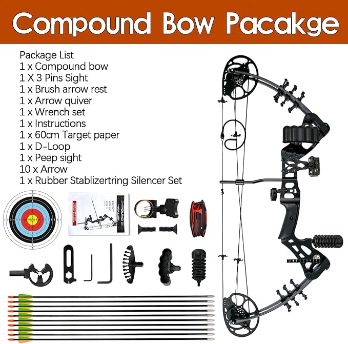 Youth Compound Bow Set 15-45 Lbs for Teens and Beginner, Package with Archery Hunting Equipment, Max Speed 260fps, Adjustable, Right Hand-StrideForce Fitness