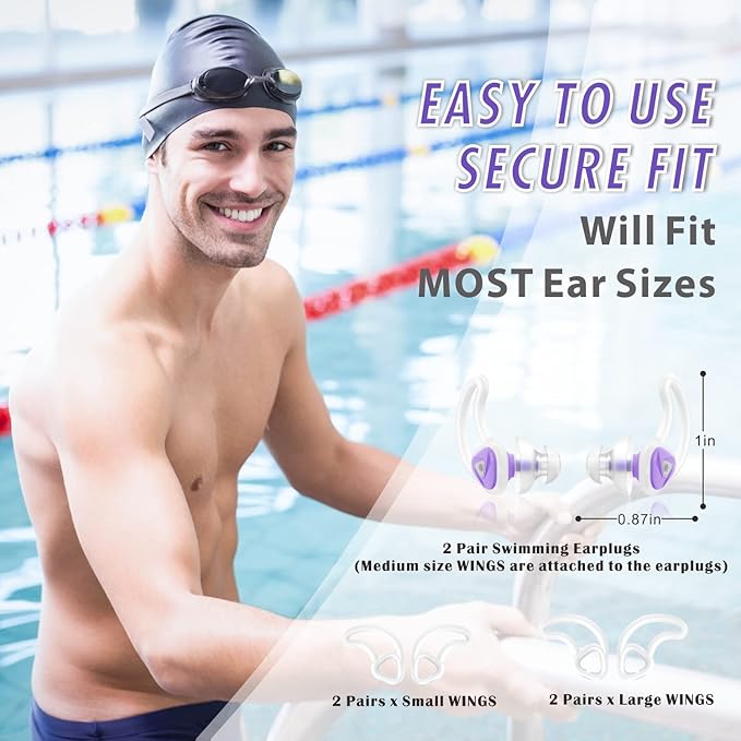 Hearprotek [2 Pairs] Swimmer Ear Plugs, Custom-fit Water Protection Adult Swimming earplugs for Swimmers Pool Shower Bathing and Other Water Sports (Purple)-StrideForce Fitness