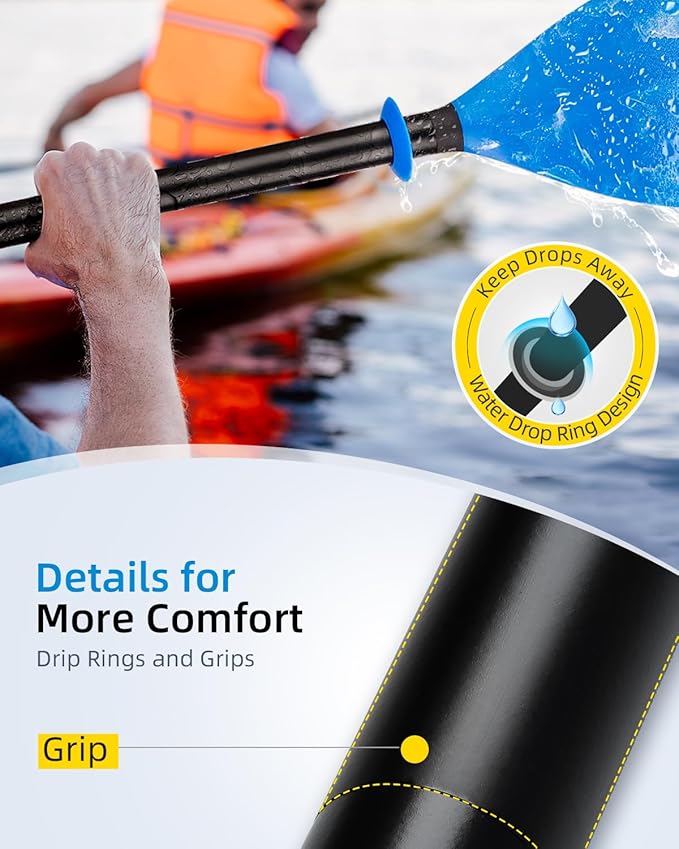 OCEANBROAD Kayak Paddle 86in/218cm, 90.5in/230cm Alloy Shaft 2-Piece Floatable Kayak Oar for Kayaking Canoeing Boating-StrideForce Fitness