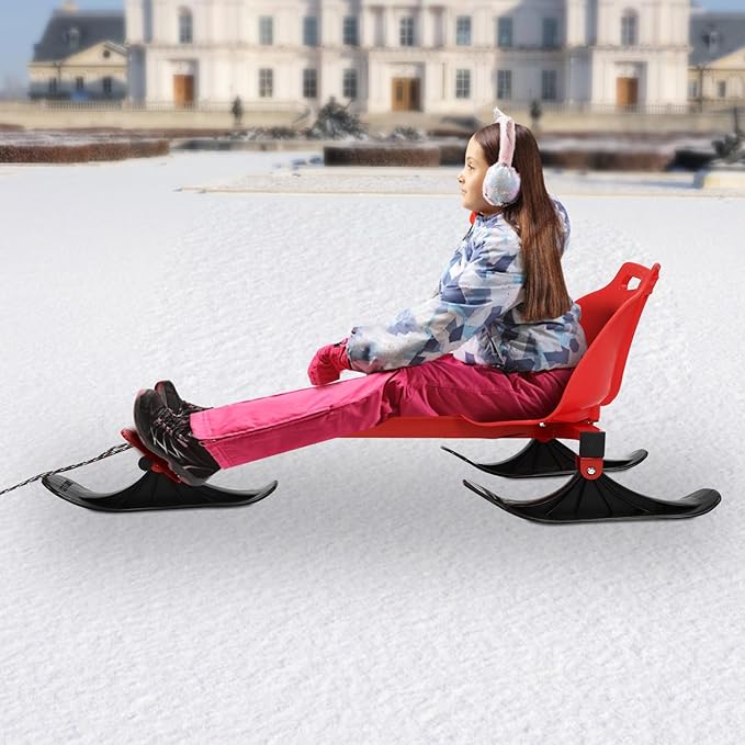 Snow Racer Scooter, Modern Ski Scooter Scooter up to 192.9lbs Board Snow Racer Sled for Kids and Adults-StrideForce Fitness