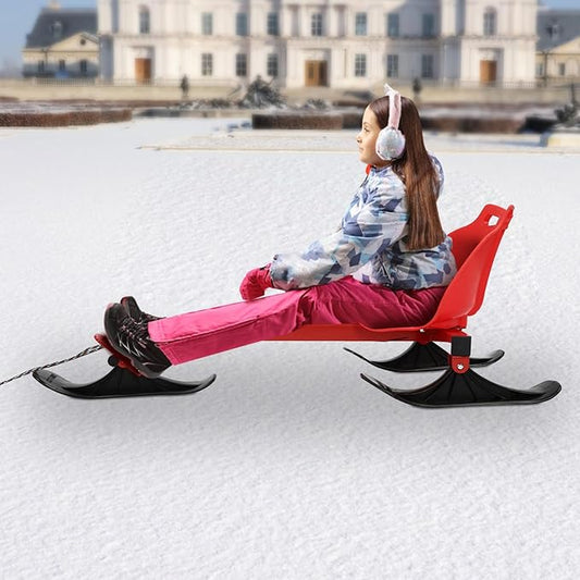 Snow Racer Scooter, Modern Ski Scooter Scooter up to 192.9lbs Board Snow Racer Sled for Kids and Adults-StrideForce Fitness
