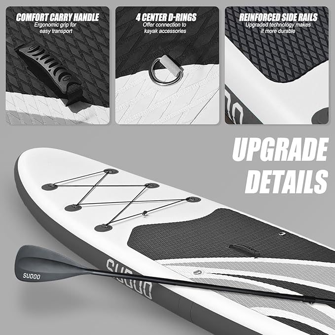 Inflatable Stand Up Paddle Board 10‘x30‘‘- Ultra-Light SUP with Backpack, Pump, Paddle, Coil Leash, 3 Fins, Repair Kit, Stable Design, Non-Slip EVA Deck for Adults & Youth-StrideForce Fitness