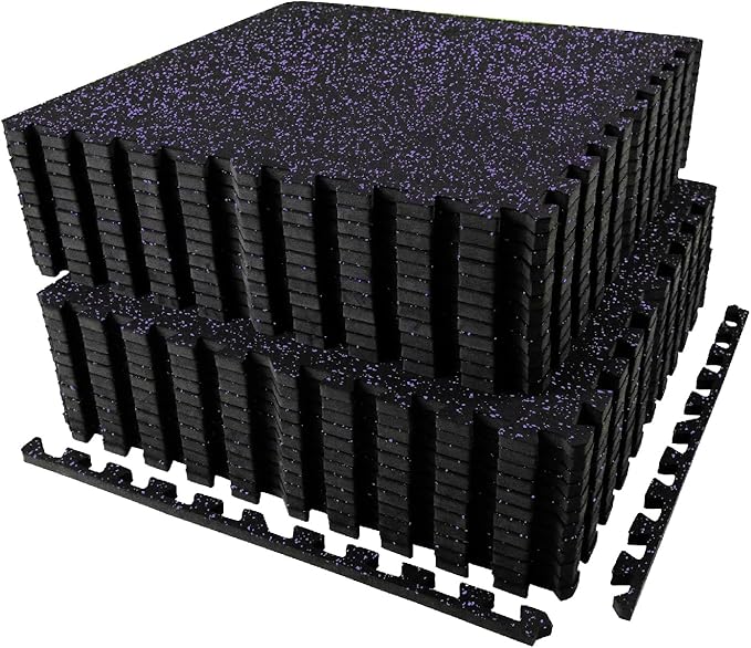AIRHOP 0.56in Thick 96 Sq Ft Exercise Equipment Mats, 24 Tiles Upgraded Rubber Top with High Density EVA Foam, Large Interlocking Puzzle Gym Flooring for Home Gym, Heavy Weight Workout, 24 x 24in-StrideForce Fitness