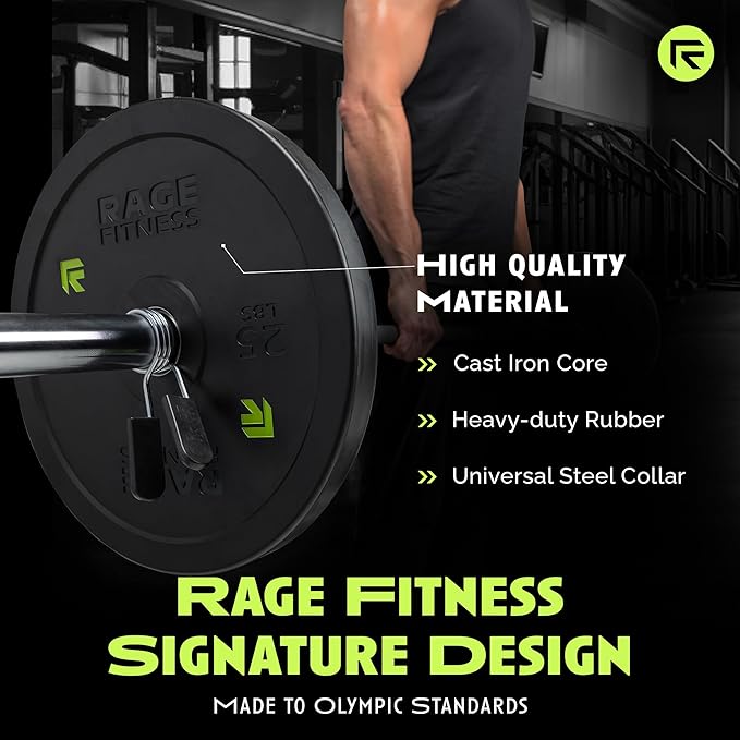 Olympic Bumper Plates, Rubber Formula With Steel Insert (10lb, 15lb, 25lb, 35lb, 45lb - SOLD INDIVIDUALLY), Olympic Weight Plates for Strength Training, Bench Press, Squats, Powerlifting-StrideForce Fitness