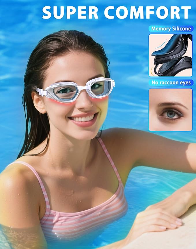 Swim Goggles, Unisex Adult Swimming Goggles Anti Fog Anti UV No Leakage Wide View for Men Women Youth-StrideForce Fitness