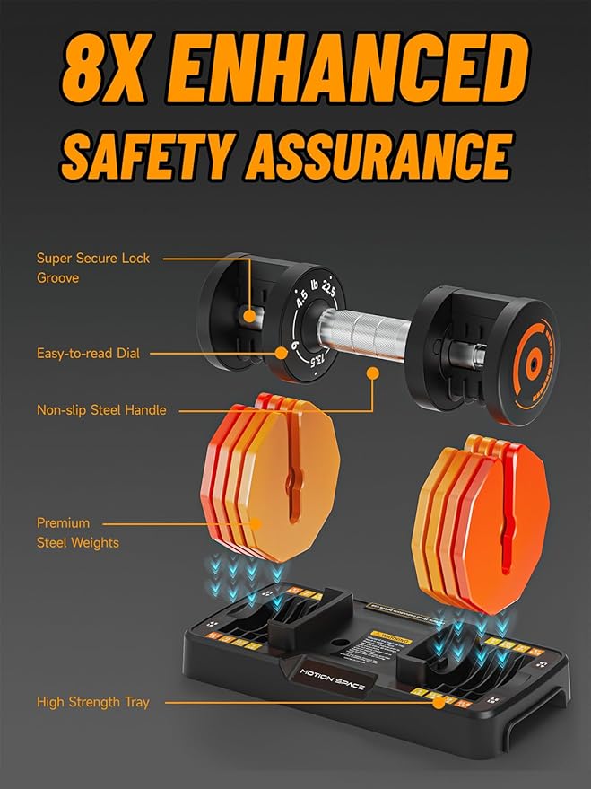 Adjustable Dumbbells Set 12.5LB/22.5LB Pair, 1-Sec Fast Adjustable 5 Weights by Turning Handle, Premium Comfort Non-slip Metal Dumbbells with Tray, Compact Size for Full Body Home Workout-StrideForce Fitness