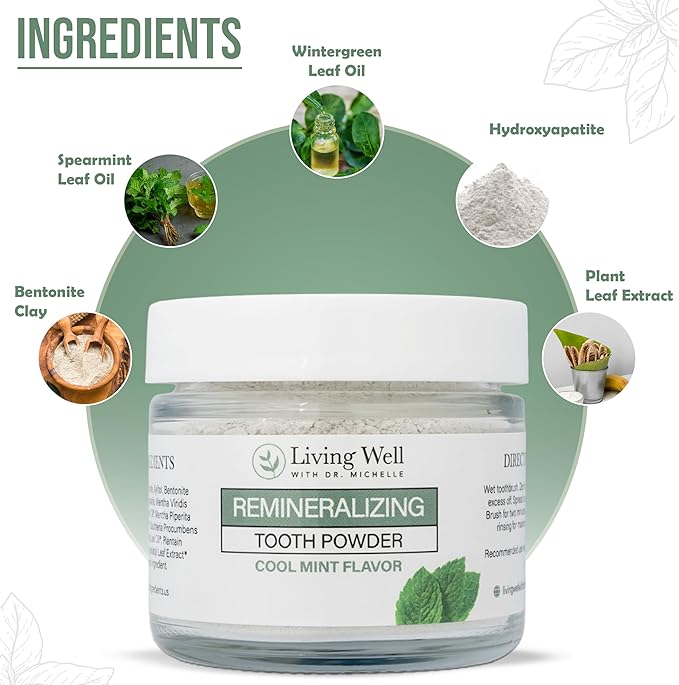 Living Well with Dr. Michelle Tooth Remineralization Bundle | Hydroxyapatite Tooth Powder & Mouthwash | Cool Mint Flavor