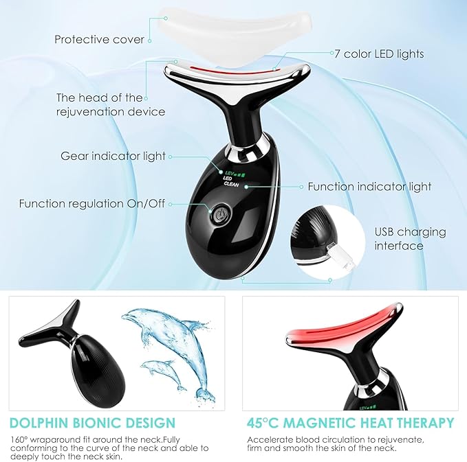 Facial Massager Red-Light-Therapy-for-Face and Neck, Face 𝖲 culpting Wand with 7 Color (Bright Black)-StrideForce Fitness