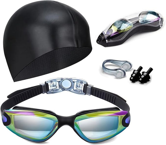 Swim Goggles Swimming Goggles No Leaking with Nose Clip, Earplugs, Swim Cap and Case for Men Women-StrideForce Fitness