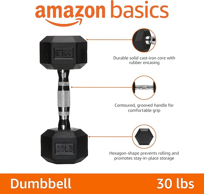 Amazon Basics Rubber Hex Dumbbell Hand Weight-StrideForce Fitness