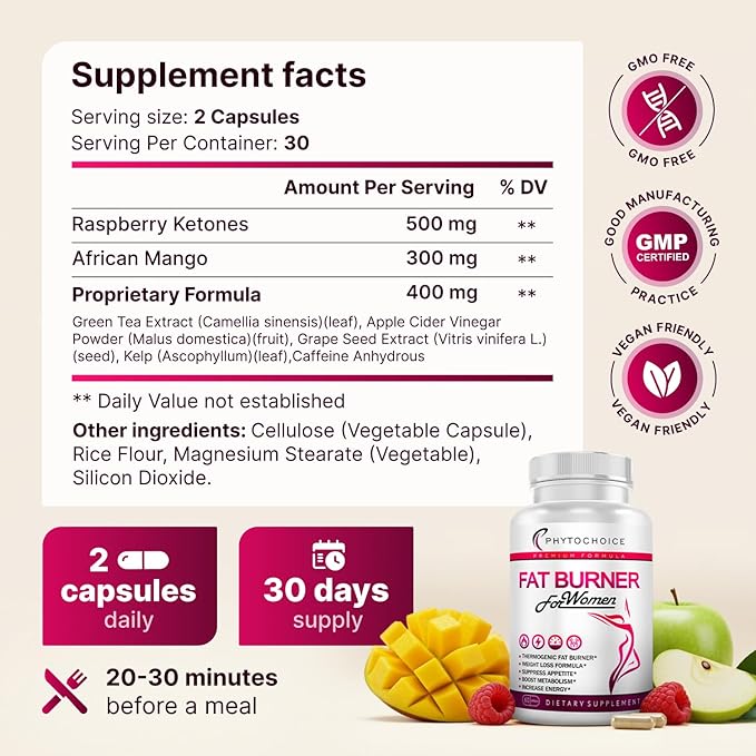 Raspberry Ketones Supplement for Women - Raspberry Ketones, Green Tea & African Mango - Fat Burner Diet Pills That Work Fast for Women, All-Natural Weight Loss Vitamins, Supports Bloating & Metabolism-StrideForce Fitness