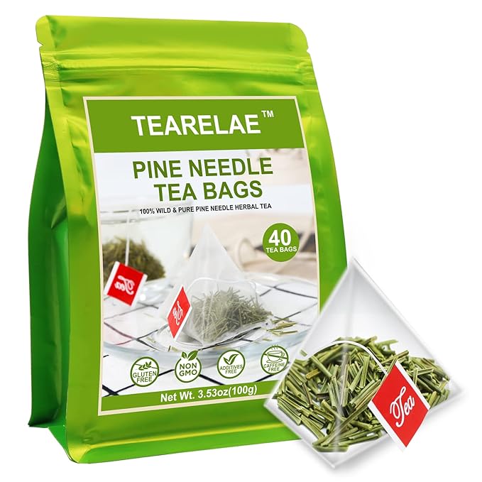 TEARELAE - Pine Needle Tea Bags - 3.53oz/100g (2.5g X 40 Bags) - 100% Pure Natural Dried Masson Pine Needles - Cut & Sifted - Caffeine-free-StrideForce Fitness