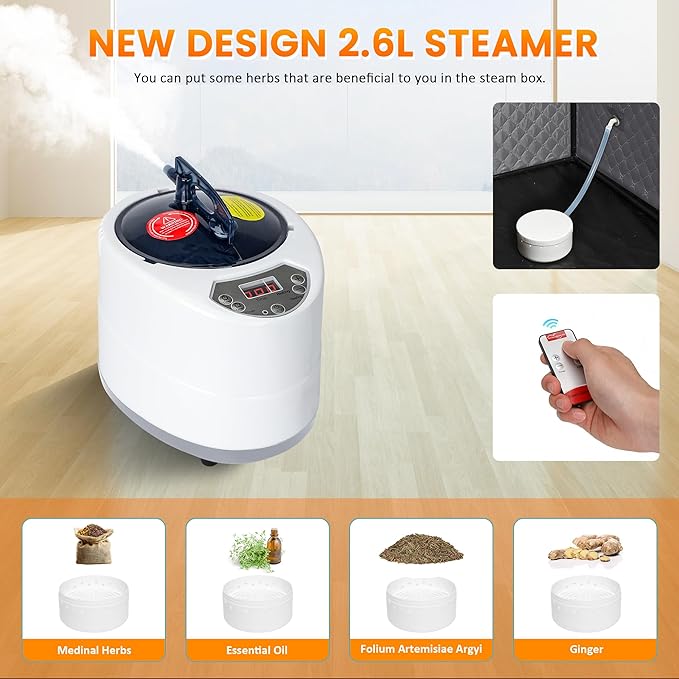 MIXC Full Body Portable Personal Saunas Box for Home, 2 Person Steam Sauna at Home Spa with 2.6L & 1500W, Two-Person with 2 Foldable Chairs, Remote Control, Home Sauna for Gym, Black-StrideForce Fitness