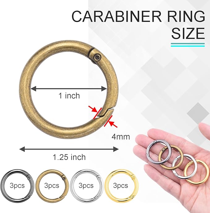 12Pack 1 Inch Spring O Ring Clip Keychain, 4 Colors Round Carabiner Clip Keyrings Snap Hook Buckle for Purse Shoulder Bag Chain Ring Clip Replacement Paracord Keychain Lanyard Leather Repair Hardware-StrideForce Fitness