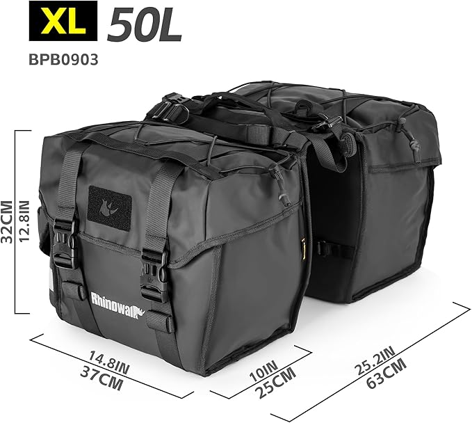 Rhinowalk Bike Pannier Bag for Bicycle Rear Rack Bag 22/40/50L Cycling Saddle Bag Luggage Storage Bag for Long Distance with Rain Cover-StrideForce Fitness
