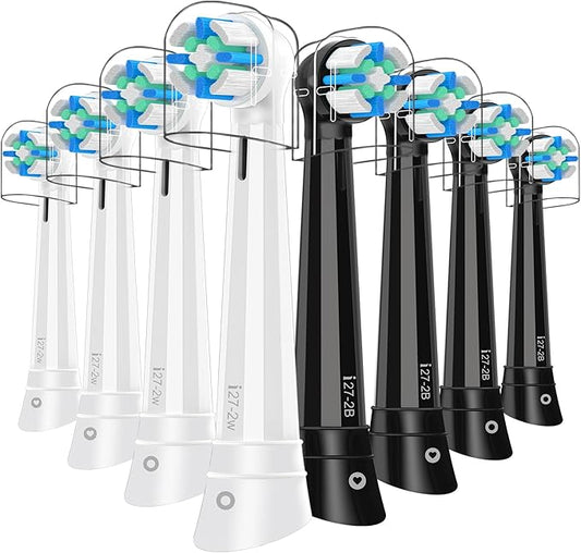 8 Pack Smart Cleaning Replacement Heads Compatible with Oral B iO 2 3 4 5 6 7 8 9 10 Series Electric Toothbrush, Brush Heads Compatible with Oral B iO Electric Handles (Black/White)