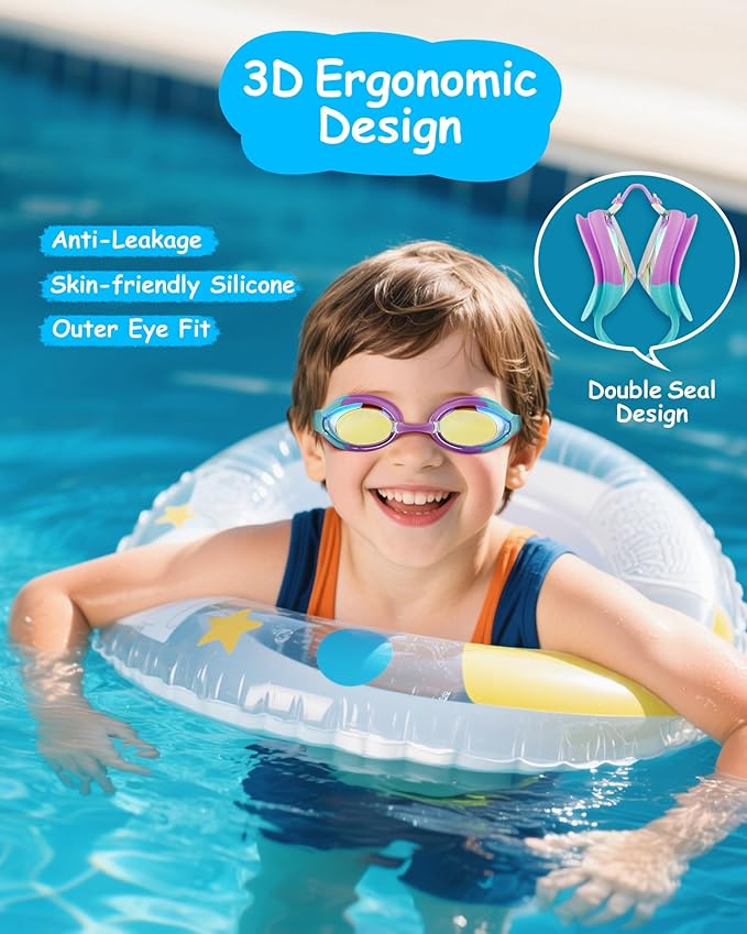 Kids Swim Goggles, Anti-fog and UV Protection with Swim Cap for Age 3-15 Youth Boys Girls Toddler-StrideForce Fitness