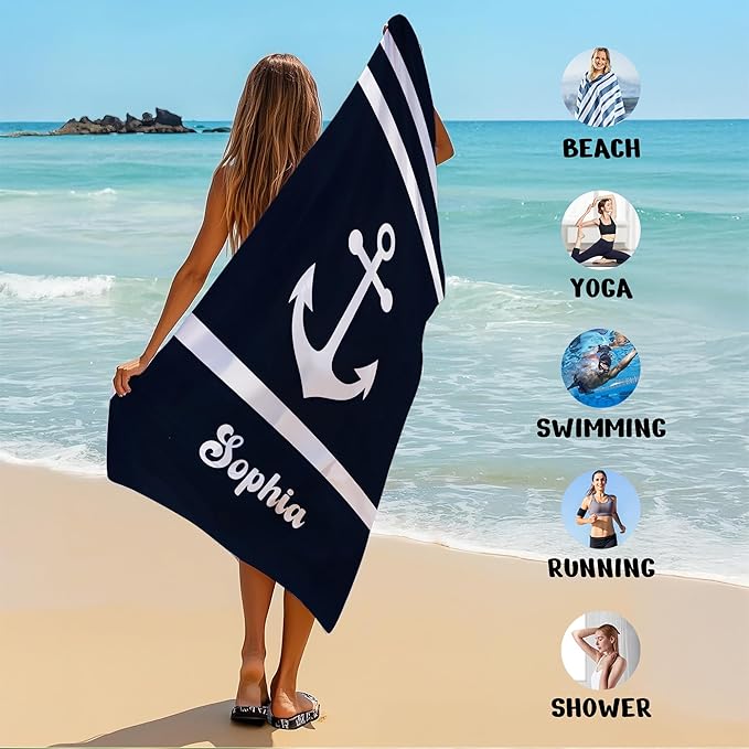 JML Personalized Beach Towel with Name, Custom Anchor Beach Towel, Customized Microfiber Pool Towel, Quick Dry & Absorbent Swim Towel for Adult,Anniversary, Birthday, Summer Holiday,Vacation-StrideForce Fitness