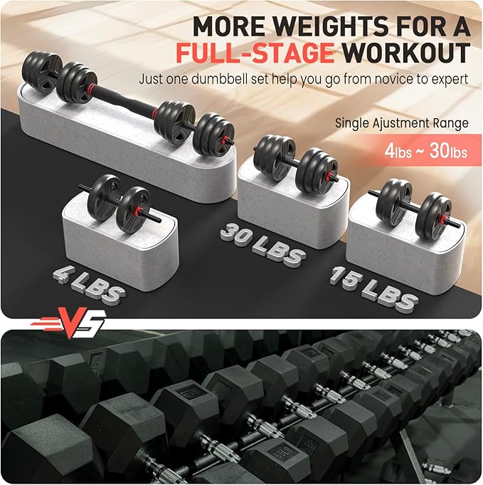 Adjustable Dumbbells, 20/30/40/55/60/70/80/90lbs Free Weight Set with Connector, 2 or 3 in 1 Dumbbells Used as Barbell, Kettlebells, Fitness Exercises for Home Gym Suitable for Men/Women-StrideForce Fitness