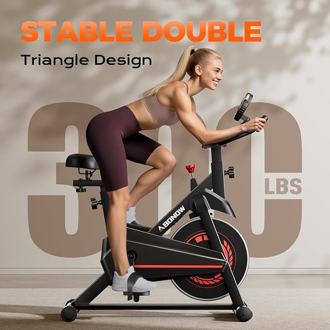 Exercise Bike, Adjustable Magnetic Resistance Stationary Bikes for Home with App Compatible, Indoor Cycling Bike with 300lbs Capacity Compact, Extra Comfort Seat & Tablet Mount-StrideForce Fitness