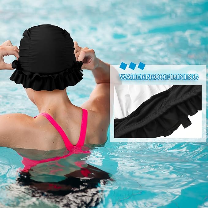 Soulchen 3 Pcs Swim Cap Women Adult with Ruffled Edges Nylon Cloth Swimming Cap for Women Bathing Hats Swim Turban Waterproof Swimming Hat-StrideForce Fitness