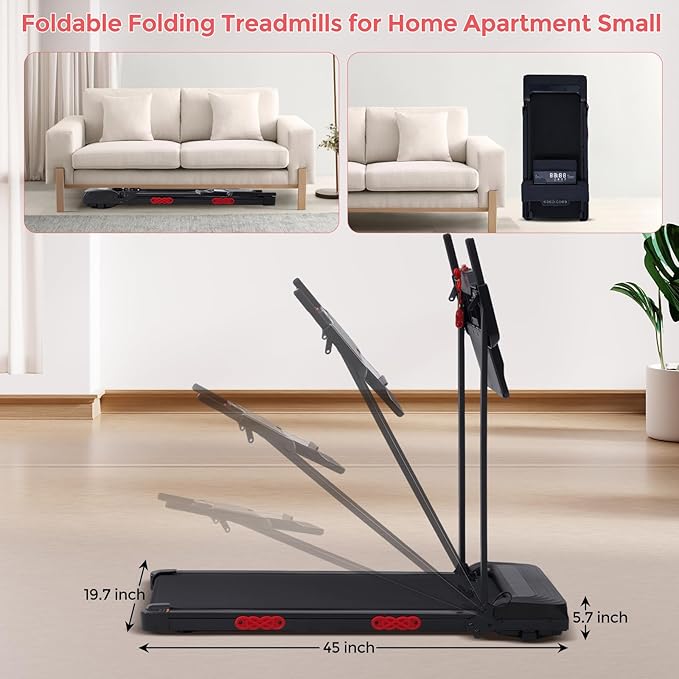 Walking Pad Treadmill with Handle Bar, 3.5HP Compact Electric Walking Pads Treadmills with Handles for Home Apartment Small, 0.6-10MPH Portable Foldable Folding Small Treadmill Home, 400LBS Capacity-StrideForce Fitness