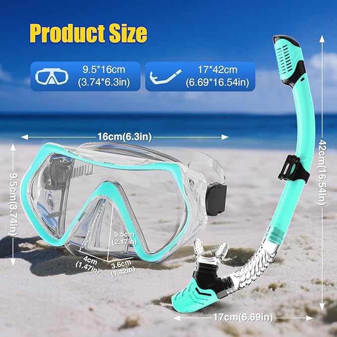 Snorkeling Gear, Dry Snorkel Set180° Panoramic Wide View,Anti-Fog Scuba Diving Mask, Professional Snorkeling Gear for Free Breathing, Swimming, Diving-StrideForce Fitness