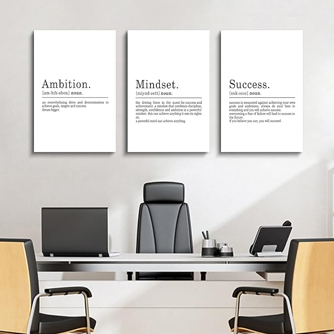 Inspirierendes Leinwandbild – Ephany Art – Mindset Zitate Drucke, motivierende Wandkunst, Erfolg, gerahmtes Unternehmer-Poster, positive Zitate, Arbeitsplatz (L-3 Stück, 40.6x61x3 Stück)-StrideForce Fitness