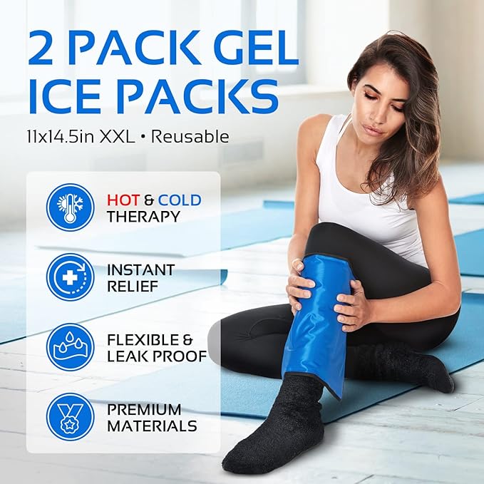 Reusable Ice Packs for Injuries Reusable | 11" x 14.5" - 2 Pack XL | Hot & Cold Pack | Large Ice Pack for Back Pain Relief, Flexible When Frozen | Cold Compress for Back, Knee, and Shoulder Injuries-StrideForce Fitness