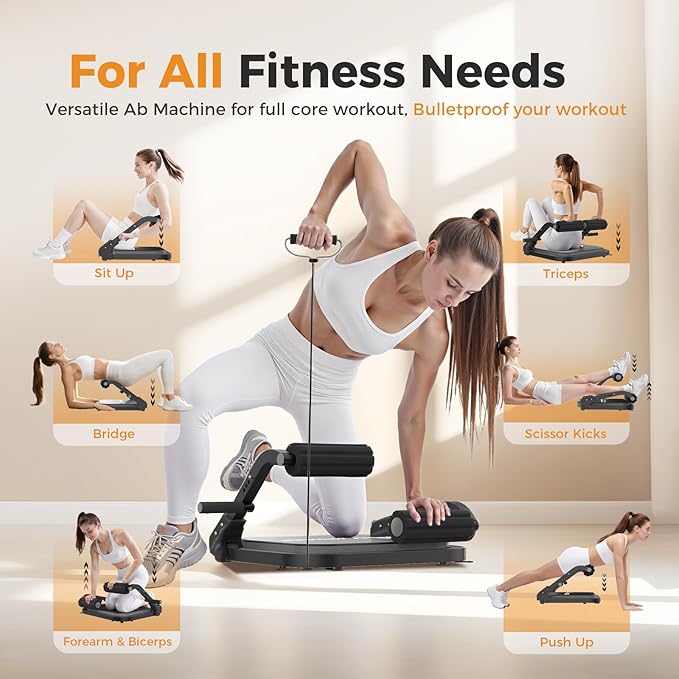Ab Machine,Sit Up Exercise Equipment& Core Machine, Workout Equipment,Adjustable Ab Trainer with 3 Resistance Levels and Removable Auxiliary Handle,Home Gym Fitness Equipment for All Ages-StrideForce Fitness