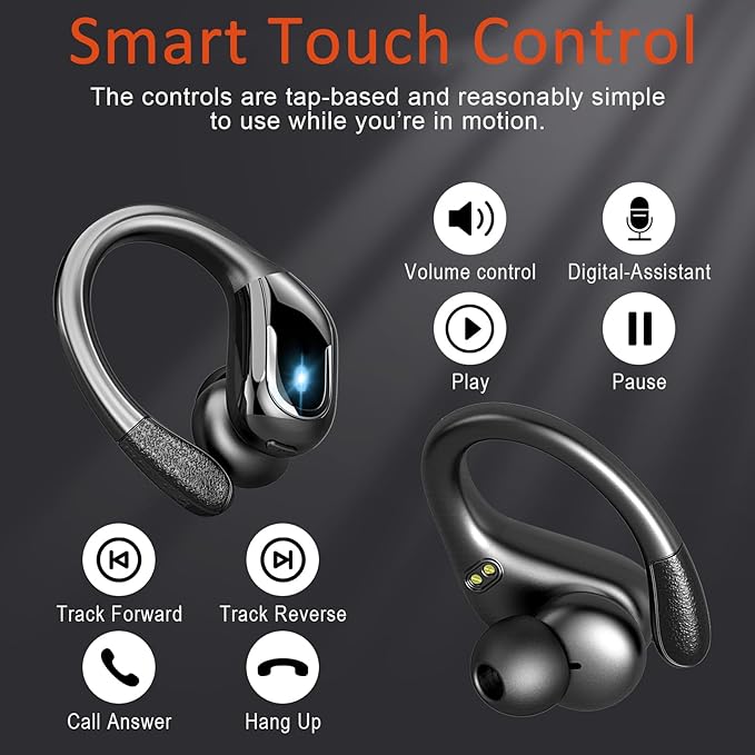 Ltinist Wireless Earbud, Bluetooth 5.3 Headphones Pure Bass Sound with Earhooks, 75H Battery Over Ear Headphones with Dual-LED Display, IP7 Waterproof Earphones Built-in Microphone for Running Sports-StrideForce Fitness