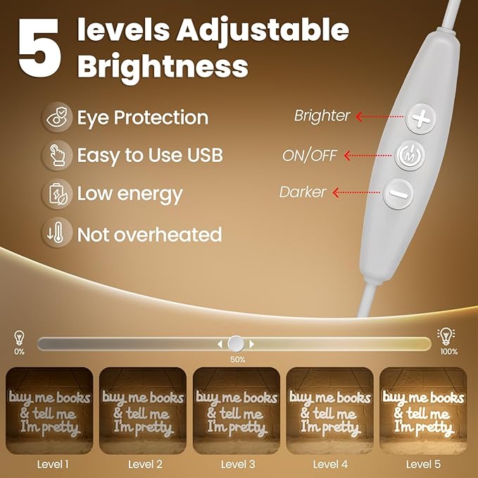 Buy Me Books and Tell Me I'm Pretty Neon Sign,Neon Signs For wall Decor,Classroom Sign,Warm White LED Sign,Dimmable Letter Neon Lights,Neon Light Sign for Bedroom Classroom Led Wall Art-StrideForce Fitness