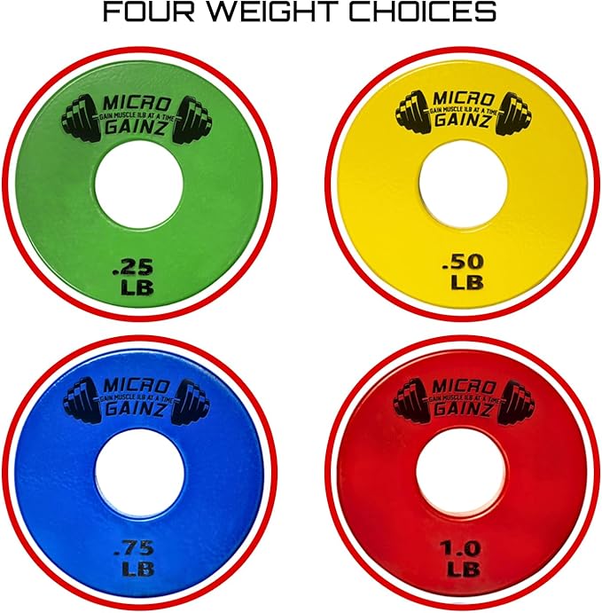 Micro Gainz Standard 1-Inch Center Hole Fractional 8 Piece Weight Plates with Bag, Designed for Standard 1-Inch Dumbbell & Barbell for Strength Training and Weight Lifting, Made in USA-StrideForce Fitness