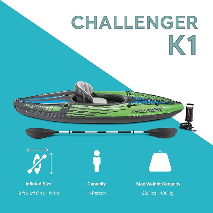 INTEX Challenger Inflatable Kayak Series: Includes Deluxe 86in Kayak Paddles and High-Output Pump – SuperStrong PVC – Adjustable Seat with Backrest – Removable Skeg – Cargo Storage Net-StrideForce Fitness