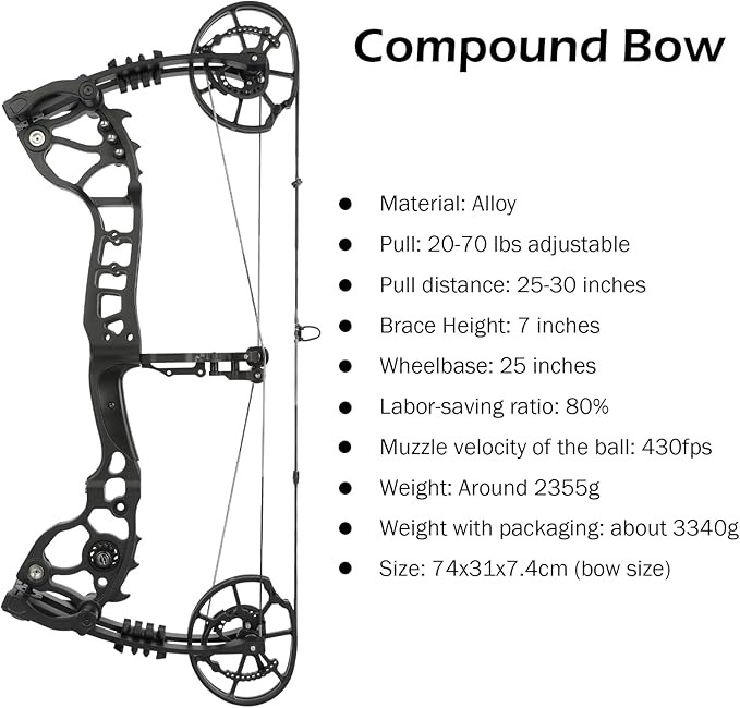 Archery Compound Bow Hunting Set 20-70lbs Adjustable Pull 320fps Speed with 5 Pin Sights and 9 Carbon Arrows for Teens and Adults Target Practice Outdoor Hunting Full Set of Accessories-StrideForce Fitness