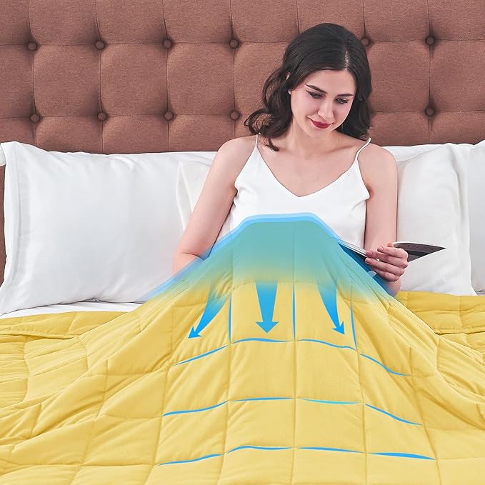 King Size Weighted Blanket for Adults (20 lbs, 80” x 87”, Yellow) Cooling Heavy Blanket for Sleeping Perfect for 190-210 lbs, Breathable Blanket for Adults & Couple All Season, Machine Washable-StrideForce Fitness