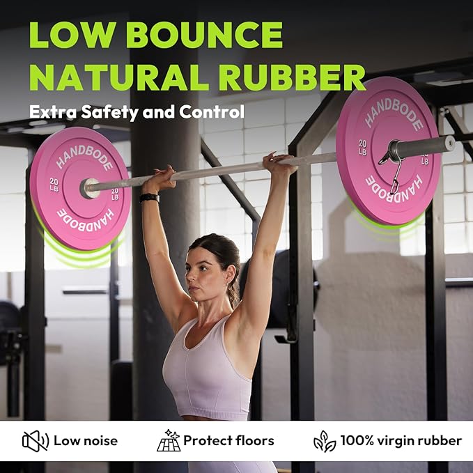 Colored Bumper Weight Plates Olympic Weight Plate Set 2-Inch, 10/15/20/25/35/45/55 lb Barbell Weight Plates Set for Home Gym, Rubber Strength Training Weights Plates for Weight Lifting-StrideForce Fitness