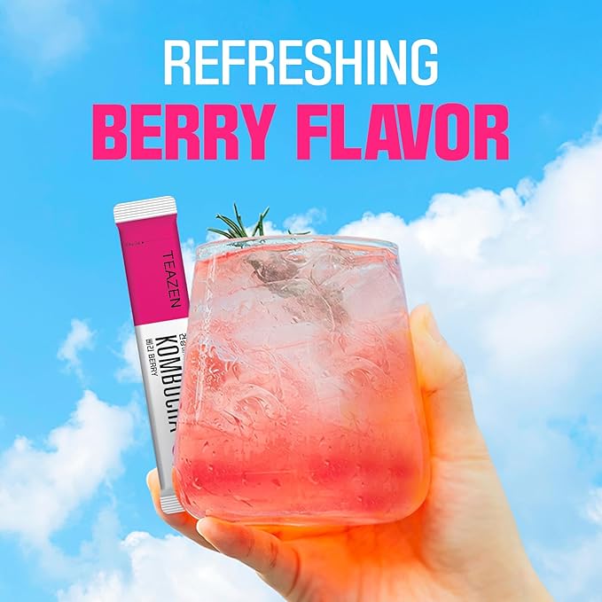 TEAZEN Berry Kombucha Tea, Hydration Drink Mix, Sugar Free, Live Probiotics & Prebiotics, 10 Sticks, 1.76oz-StrideForce Fitness