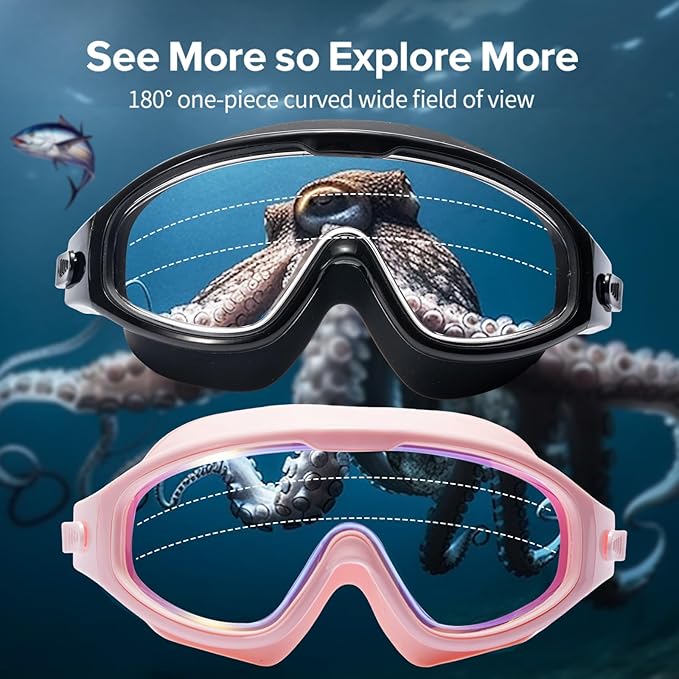 Adult Swimming Goggles,Leak-Proof,Anti-Fog Pool Glasses,Wide View Swim Goggles with Ear Plugs and Nose Clip-StrideForce Fitness